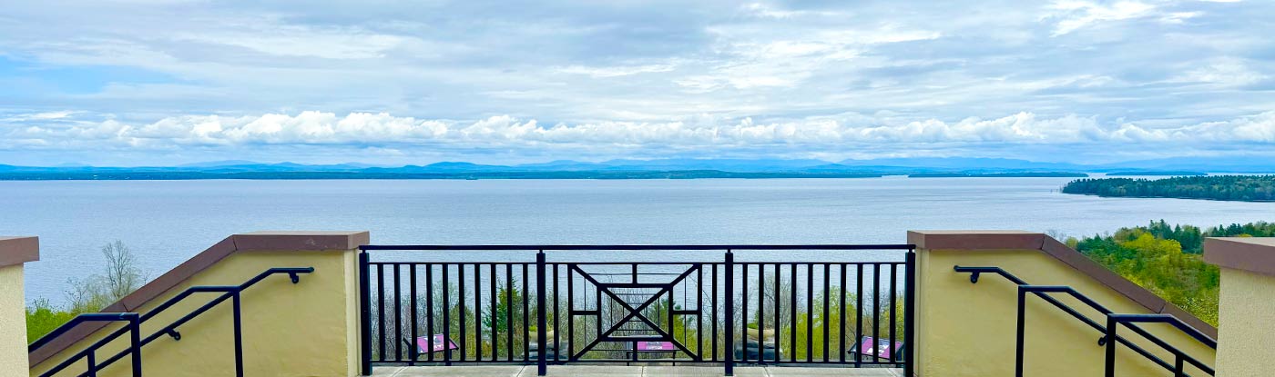 view from balcony of lake champlain in clinton county, ny