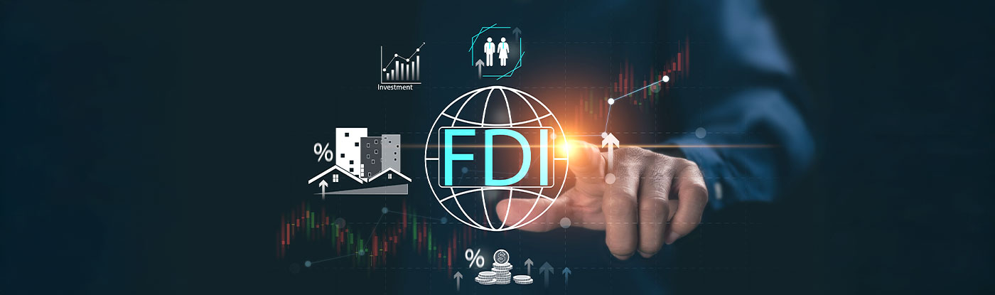 foreign direct investment concept with person clicking on fdi