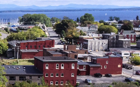 Buildings up the street from the waterfront in Plattsburgh, NY.